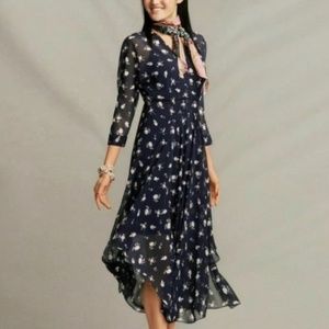 CABI Midi Floral Print Dress V Neck 3/4 sleeve size 12